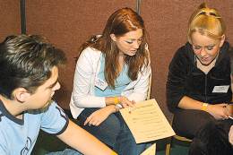 photo of Joe Zola, Season Wales and Christy Pullara in a youth rally workshop
