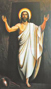 painting of resurrected Christ leaving the tomb